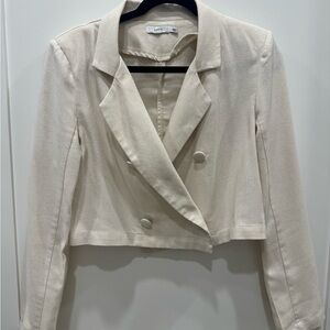 Lush Elegant Cream Double-Breasted Women's Jacket linen